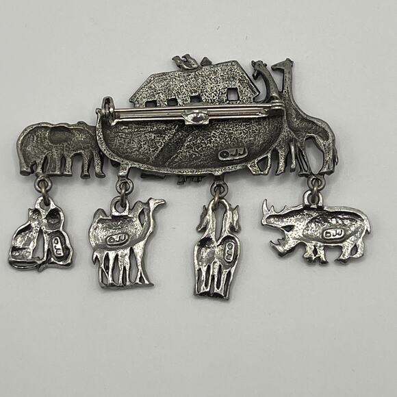 JJ Artifacts Jonette Noah's Arc Brooch Pin Two by Two Silver Tone - Picture 3 of 3